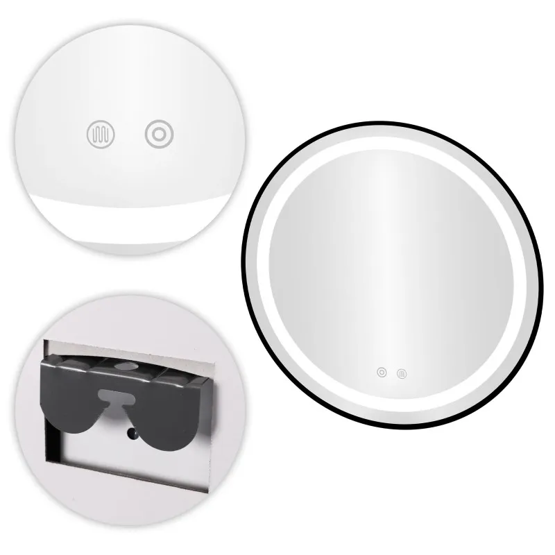 60 cm apaļš melns LED vannas istabas spogulis ar 3 gaismas krāsām ModernHome