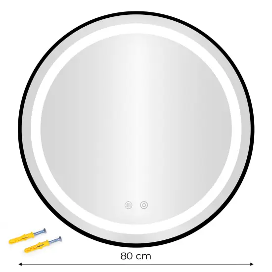 Apaļš melns LED vannas istabas spogulis 80 cm ar 3 gaismas krāsām ModernHome