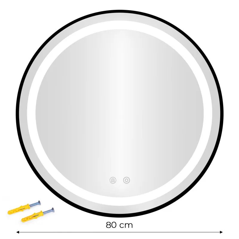 Apaļš melns LED vannas istabas spogulis 80 cm ar 3 gaismas krāsām ModernHome