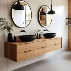 Apaļš melns LED vannas istabas spogulis 80 cm ar 3 gaismas krāsām ModernHome