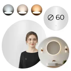 Apaļš LED vannas istabas spogulis 60 cm ar 3 gaismas krāsām ModernHome