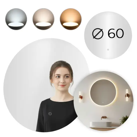 Apaļš LED vannas istabas spogulis 60 cm ar 3 gaismas krāsām ModernHome