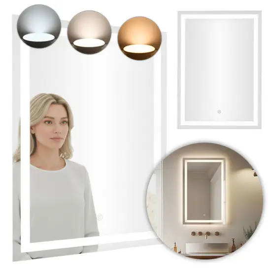 LED vannas istabas spogulis 50 x 70 cm ar 3 gaismas krāsām ModernHome