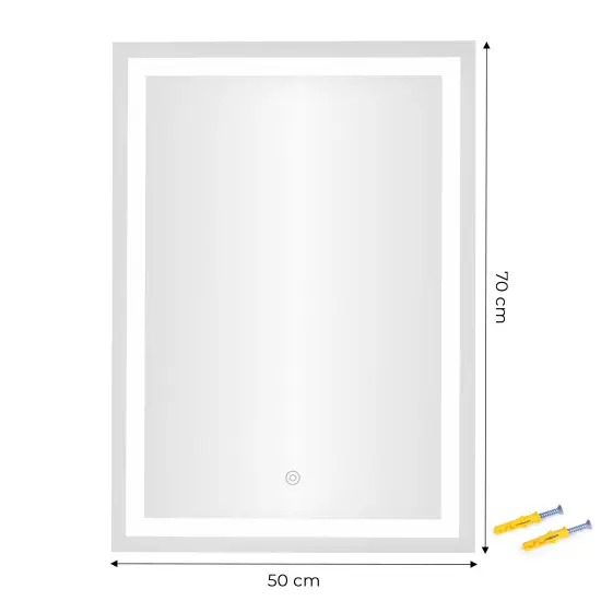 LED vannas istabas spogulis 50 x 70 cm ar 3 gaismas krāsām ModernHome