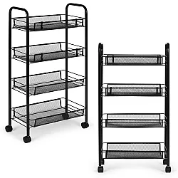 Metalinis mobilus juodas organizatorius su 4 lentynomis ModernHome
