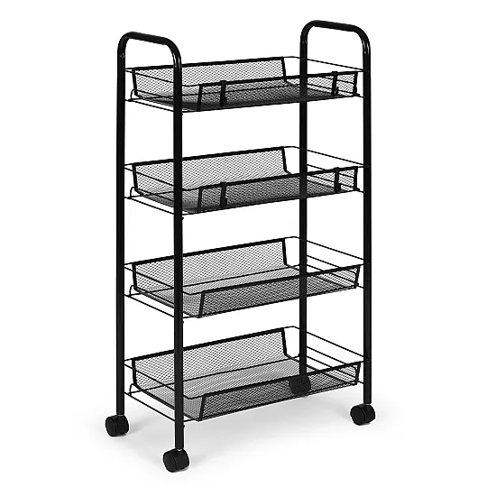Metalinis mobilus juodas organizatorius su 4 lentynomis ModernHome