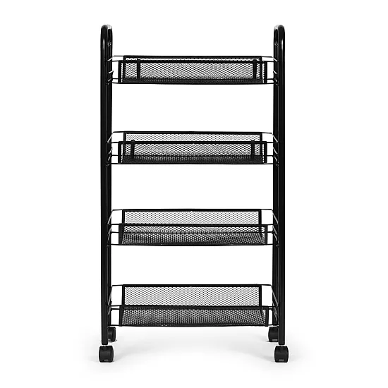 Metalinis mobilus juodas organizatorius su 4 lentynomis ModernHome