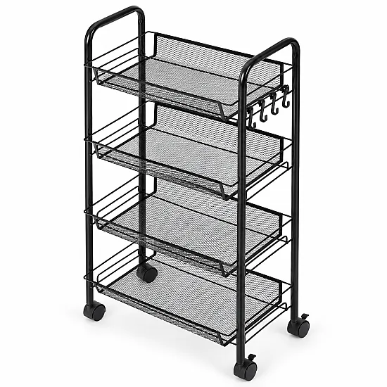 Metalinis mobilus juodas organizatorius su 4 lentynomis ModernHome