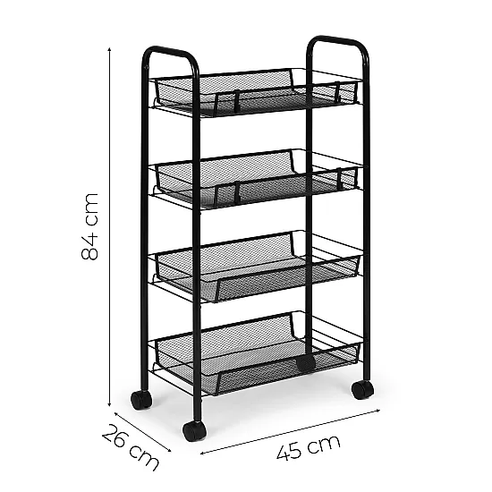 Metalinis mobilus juodas organizatorius su 4 lentynomis ModernHome