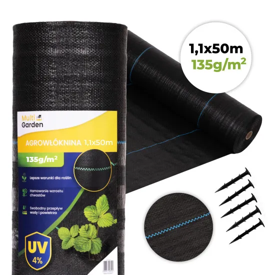 Melns nezāļu apkarošanas agrotīkls 135 g/m² 1,1×50 m MultiGarden