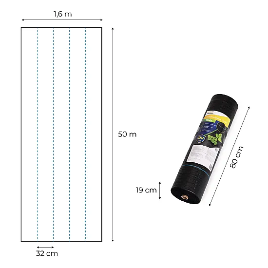 Melns nezāļu apkarošanas agrotīkls 135 g/m² 1,6×50 m MultiGarden