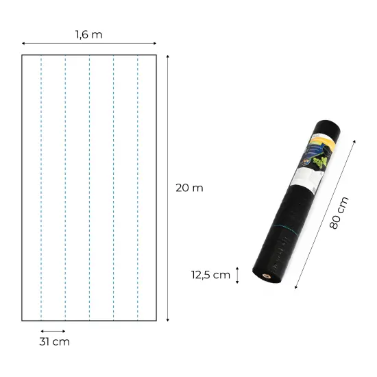 Melns nezāļu apkarošanas agrotīkls 150 g/m² 1,6×20 m MultiGarden