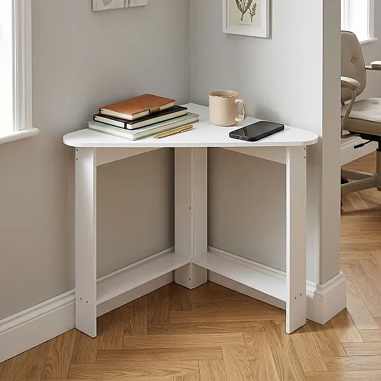 Mūsdienīgs stūra datora galds, balts, „ModernHome“