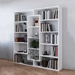 Moderna balta grāmatu skapis ar 14 plauktiem no ModernHome