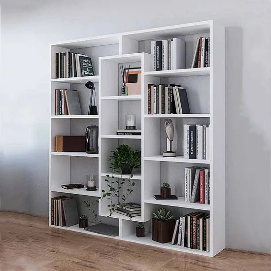 Moderna balta grāmatu skapis ar 14 plauktiem no ModernHome