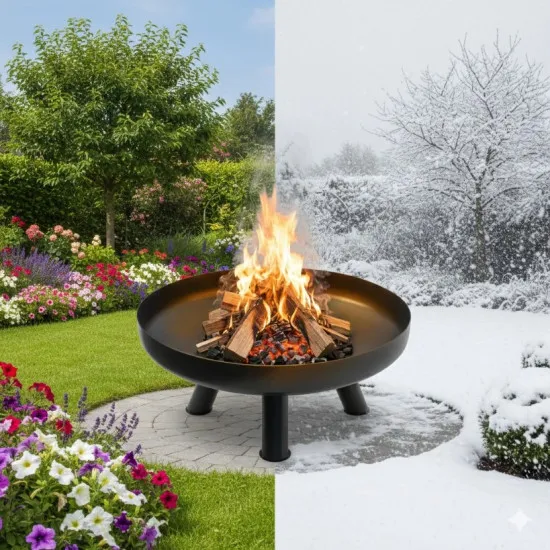 Large solid cast iron garden fire pit 60 cm, perfect for a bonfire