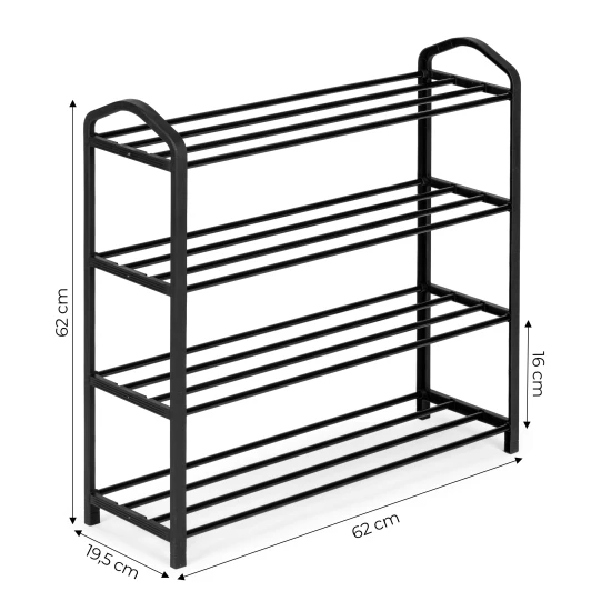 Metāla melna apavu plaukts, 4 plaukti Plaukti ModernHome