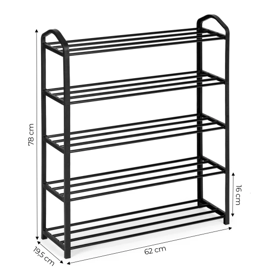 Metāla melna apavu plaukts, 5 plaukti Plaukti ModernHome