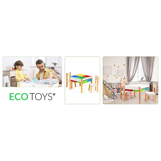 Koka bērnu mēbeļu komplekts: galds + 2 krēsli Bērnu mēbeles ECOTOYS