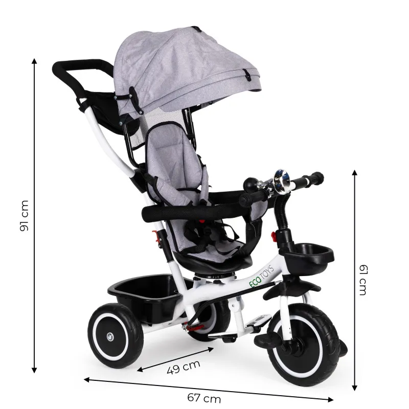 3-riteņu ratiņi ar 360° pagriežamu sēdekli, pelēkā krāsā