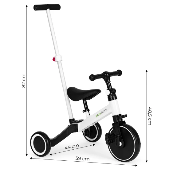 Balts 3 riteņu līdzsvara velosipēds 2-in-1