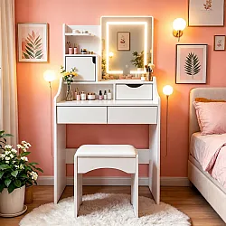 Kosmetikos staliukas su veidrodžiu ir LED apšvietimu ModernHome