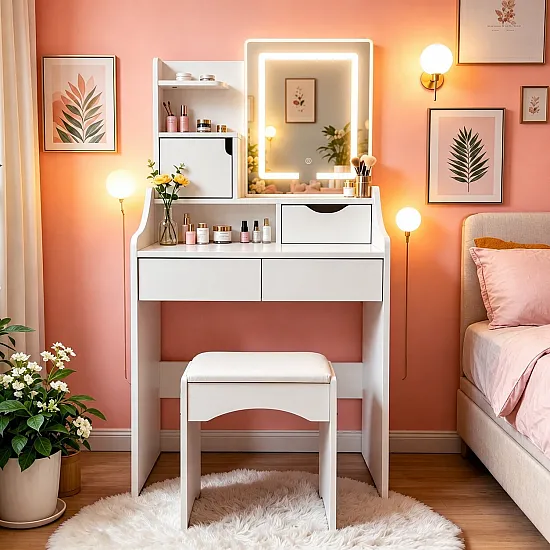 Kosmētikas galdiņš ar spoguli un LED apgaismojumu „ModernHome“