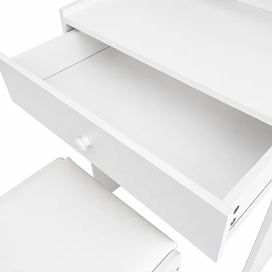 Kosmētikas galdiņš ar spoguli un 3 krāsu LED apgaismojumu, plauktiem, atvilktni un tabureti „ModernHome“
