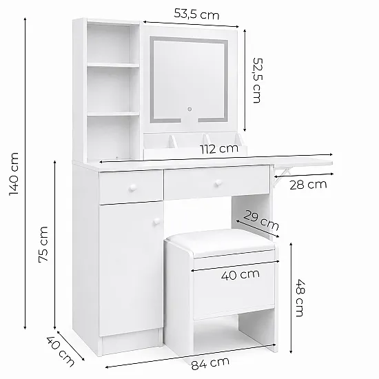 Kosmētikas galdiņš ar spoguli un LED apgaismojumu „ModernHome“