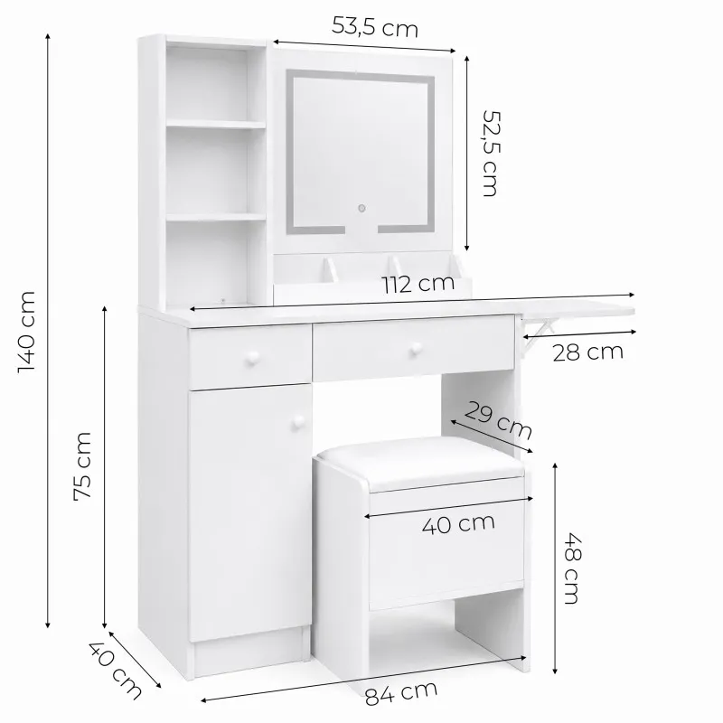 Kosmētikas galdiņš ar spoguli un LED apgaismojumu „ModernHome“
