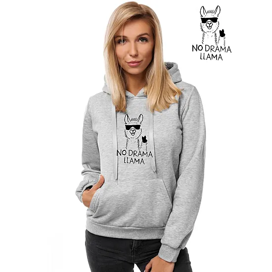 Helehall naiste kapuutsiga kampsun No drama Llama JS/W02 Premium