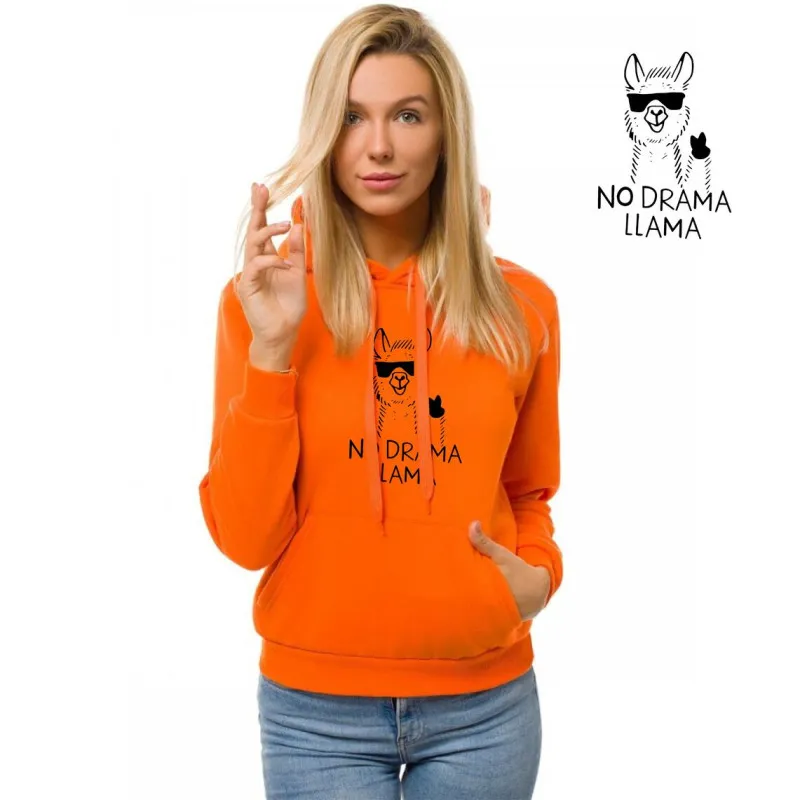 Oranžs sieviešu džemperis ar kapuci No drama Llama JS/W02 Premium