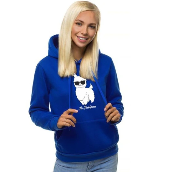 Zils sieviešu džemperis ar kapuci No ProbLlama JS/W02 Premium