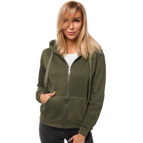 Sieviešu džemperis ar kapuci haki krāsā Look JS/W03