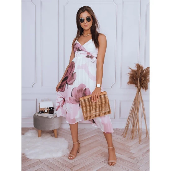 Akcija Balta sieviešu kleita ar rozā puķēm 