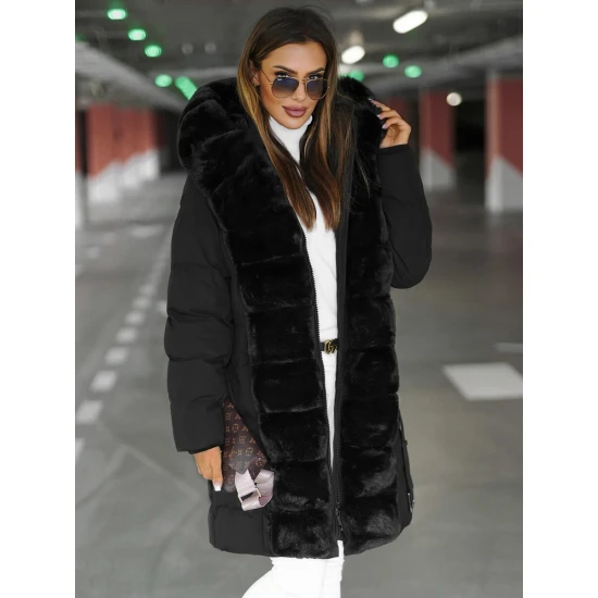 Sieviešu melna ziemas jaka ar kažokādu Daisy Jakas