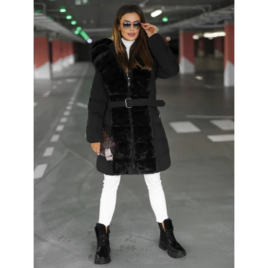 Sieviešu melna ziemas jaka ar kažokādu Daisy Jakas