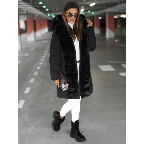 Sieviešu melna ziemas jaka ar kažokādu Daisy Jakas