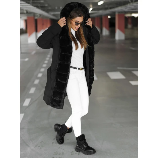 Sieviešu melna ziemas jaka ar kažokādu Daisy Jakas