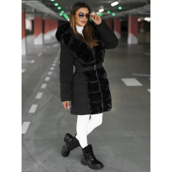 Sieviešu melna ziemas jaka ar kažokādu Daisy Jakas