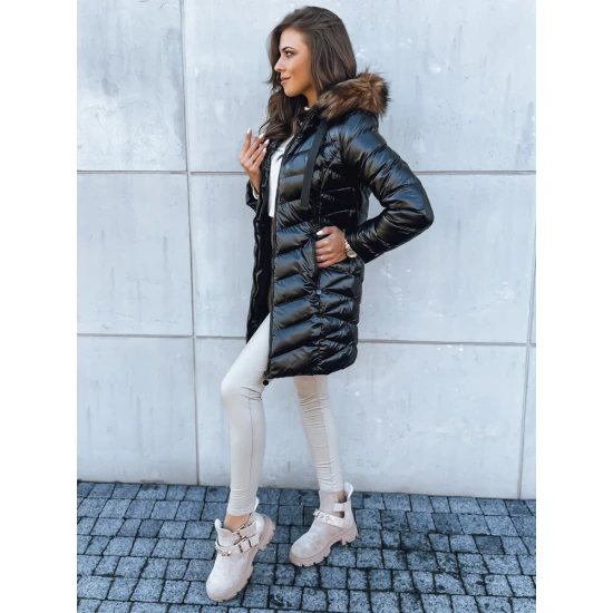 Sieviešu stepēta melna jaka ar brūnu kažokādu Crystal Sieviešu jakas