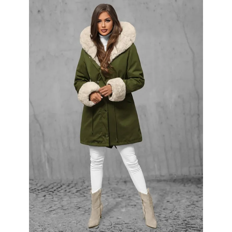 Zaļa ziemas jaka ar kažokādu Sater JS/5M3187/136