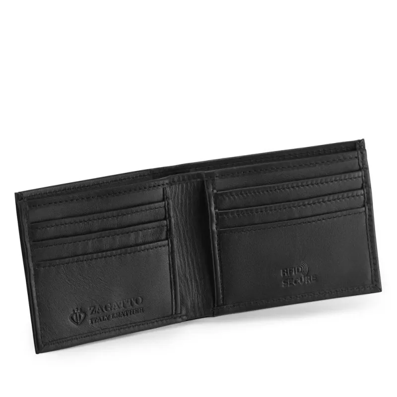 Vīriešu dabīgās ādas maks Damian (melns ar zilu) N054-W blue Premium
