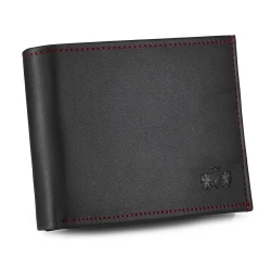 Īstas ādas ādas maks Damian (melns ar sarkanu)