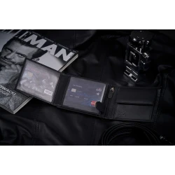 Vīriešu dabīgās ādas maks Carbon (melns)