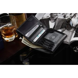 Vīriešu dabīgās ādas maks Kimer (melns)