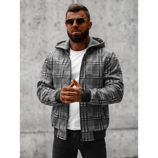 Tumši pelēka vīriešu kreklu stila jaka ar kapuci Rori O/3A58 Premium