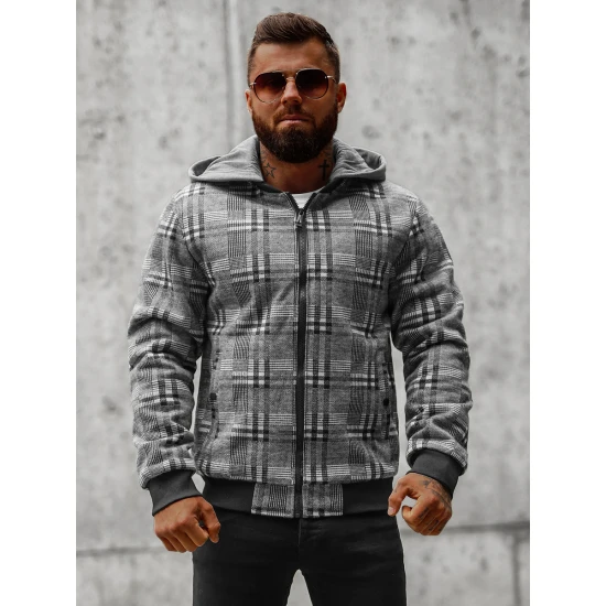 Tumši pelēka vīriešu kreklu stila jaka ar kapuci Rori O/3A58 Premium