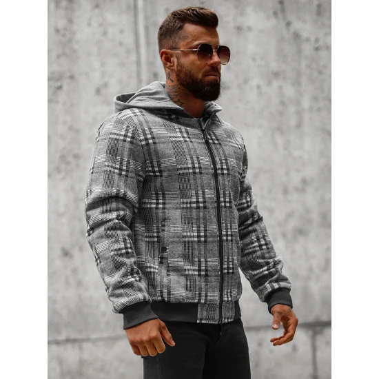 Tumši pelēka vīriešu kreklu stila jaka ar kapuci Rori O/3A58 Premium