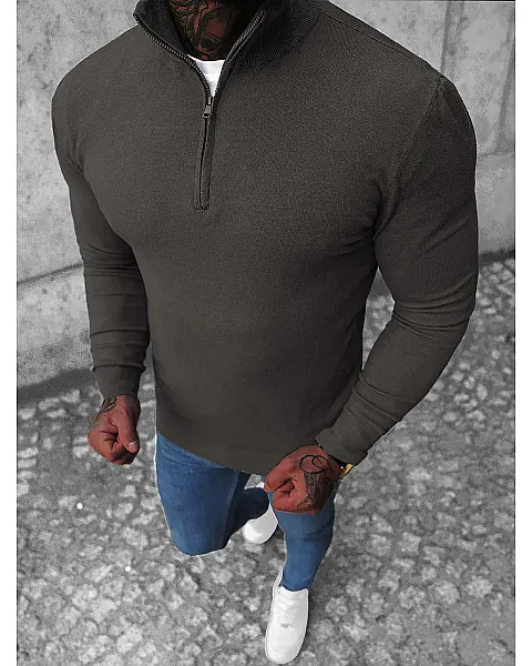 Makar Half Zip tumši pelēks džemperis